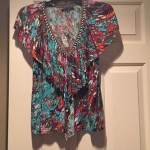 T-bags NWOT multi/Colored top/braided neckline S